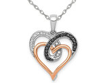 1/10 Carat (ctw) Black and White  Diamond Double Heart Pendant Necklace in 14K White & Rose Gold with Chain